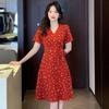 Plus Size Red Summer Dress for Pear-Shaped Women - Slimming Tea Break Style