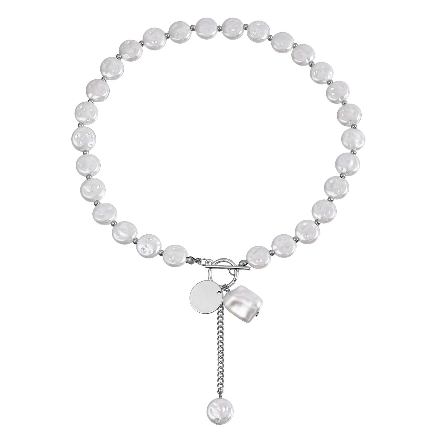 

Simple Single-layer Baroque Imitation Flat Pearl Necklace Cool Chain Jewelry Accessory серебряный