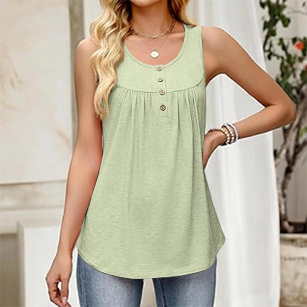 Women's Fashionable Plain Color, Round Neck, Button-Decorated Sleeveless Vest Top, Suitable For Both Inner And Outer Wear.