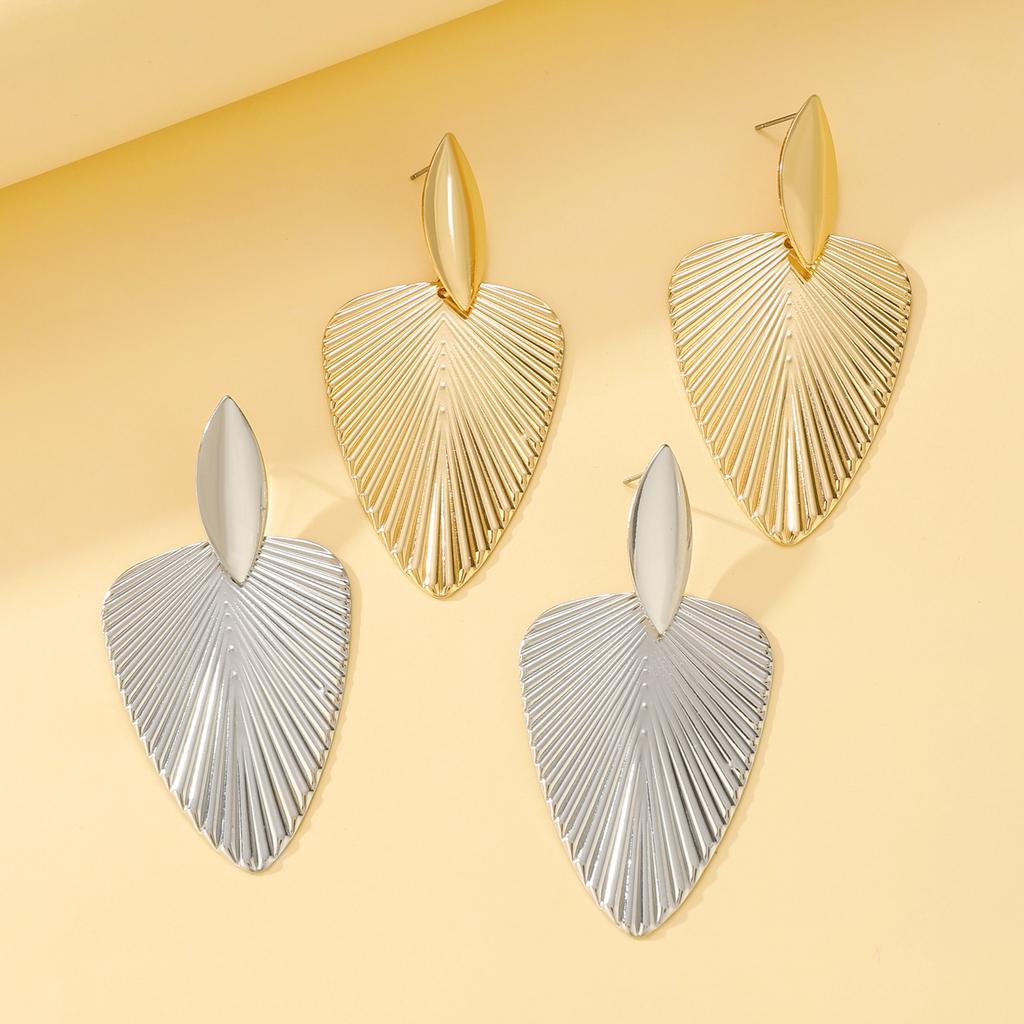 Advanced Metal Textured Leaf  Pendant Big Earrings Women's Exaggerated Fashion Party Zircon Gold Color Geometry Drop Earring