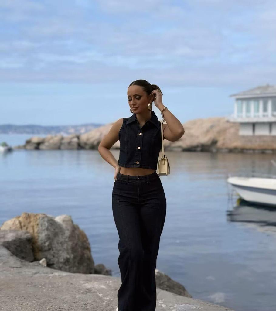 European & American Style 2025 Spring Fashion Set: Denim Vest & Wide-Leg Pants