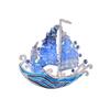 Crystal Sailboat Brooch for Women Unisex Blue Enamel Boat Party Badge Pins Gifts