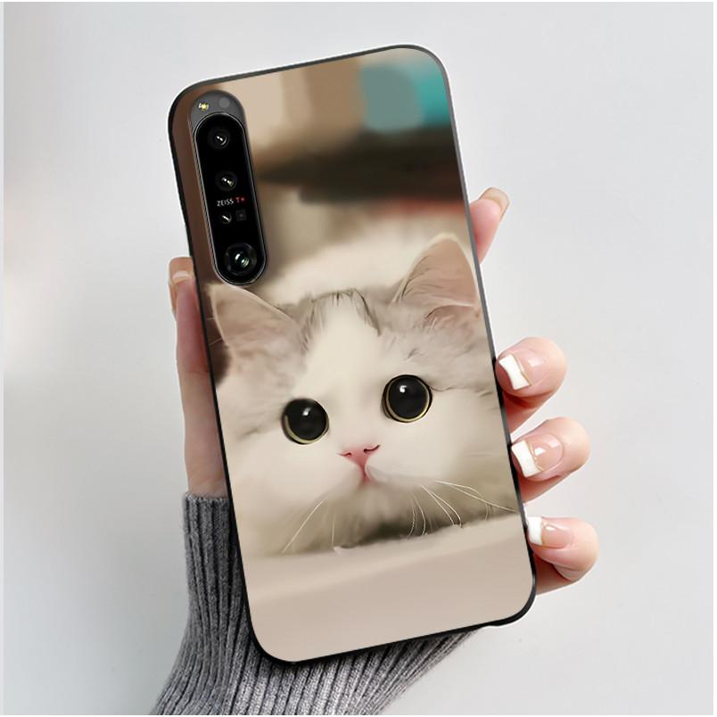 Cute Case For Sony Xperia 1 IV V II III Capa Coque Printing Shell Protective Cover Soft Silicone Cartoon Black Casing Fundas