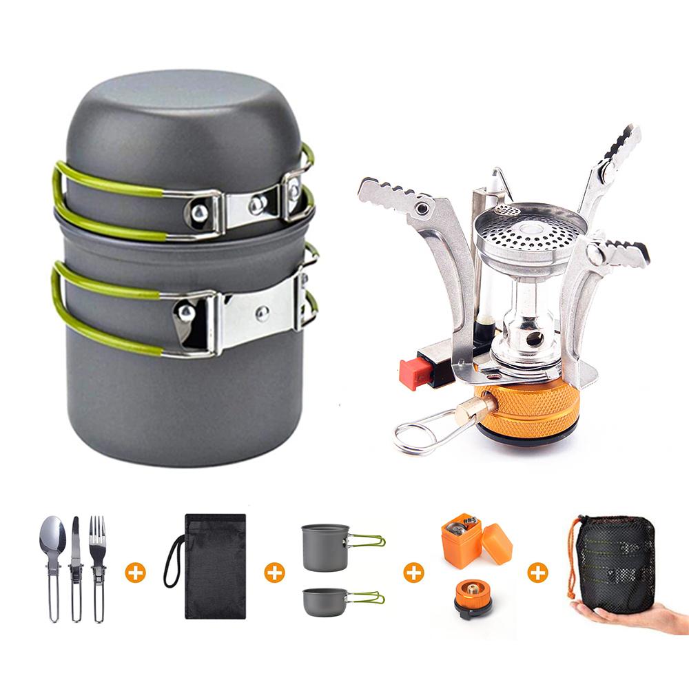 10 piece Camping cookware Set, Stove and pot Set, Fork and tank stand, Outdoor cooking utensils, Hiking, picnic,