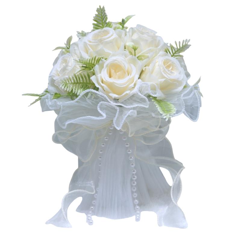 Realistic Pearls Decors Bridal Hand Bouquet Silk Flower Arrangement for Wedding Anniversaries and Formal Occasion