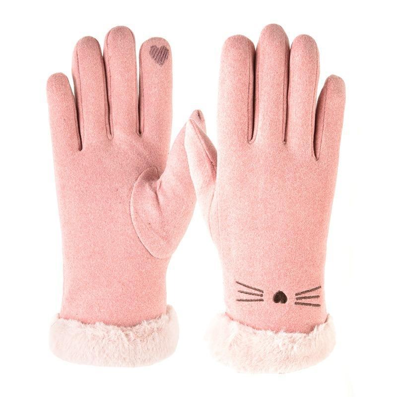 German velvet gloves for men and women to keep warm in autumn and winter, velvet outdoor riding touch screen Korean version simple hair mouth