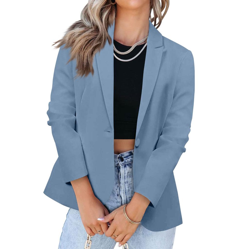 Fashion Women Solid Color Casual Suit Temperament Button Long-sleeved Jacket