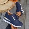 [Navy Blue Sneakers] Navy Blue and Golden Women's Casual Sneakers | Round Toe, Lace-Up, Rubber Sole, All-Season Comfort Shoes, Casual Footwear