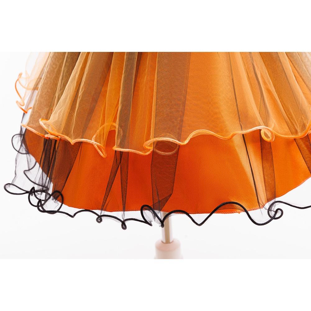 Girls Princess Dress Halloween Costume Cosplay Witch Dress Bubble Sleeve Pumpkin Mesh Tutu Children Princess Dress Mesh Skirt