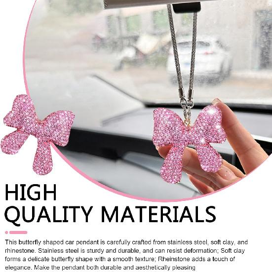 Bling Car Rearview Mirror Hanging Ornament, Charming Elegant Rearview Mirror Pendant Decoration, Sparkling Rhinestone Bow Vehicle Interior Accessory,