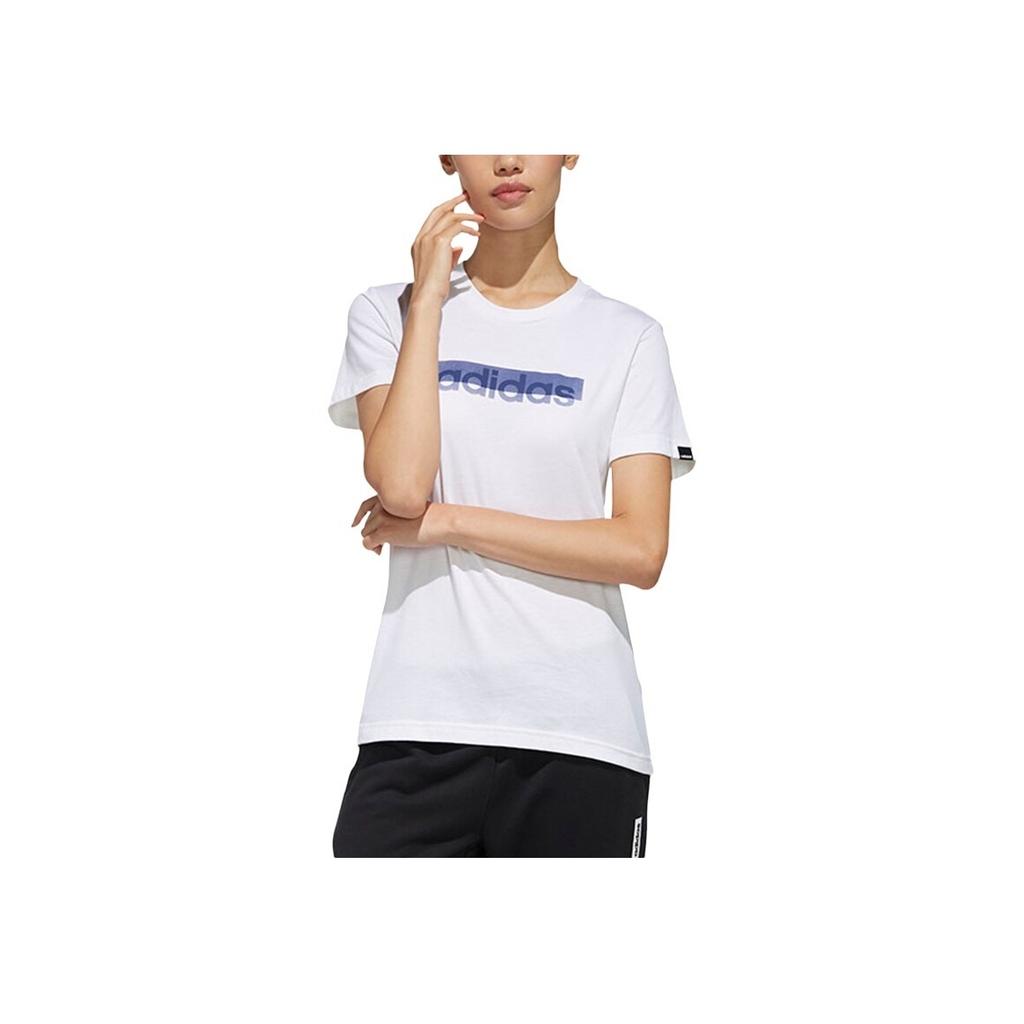 adidas Boxed Logo Solid Crew Neck Sports Short Sleeve T-Shirt Women Tops White FM6147