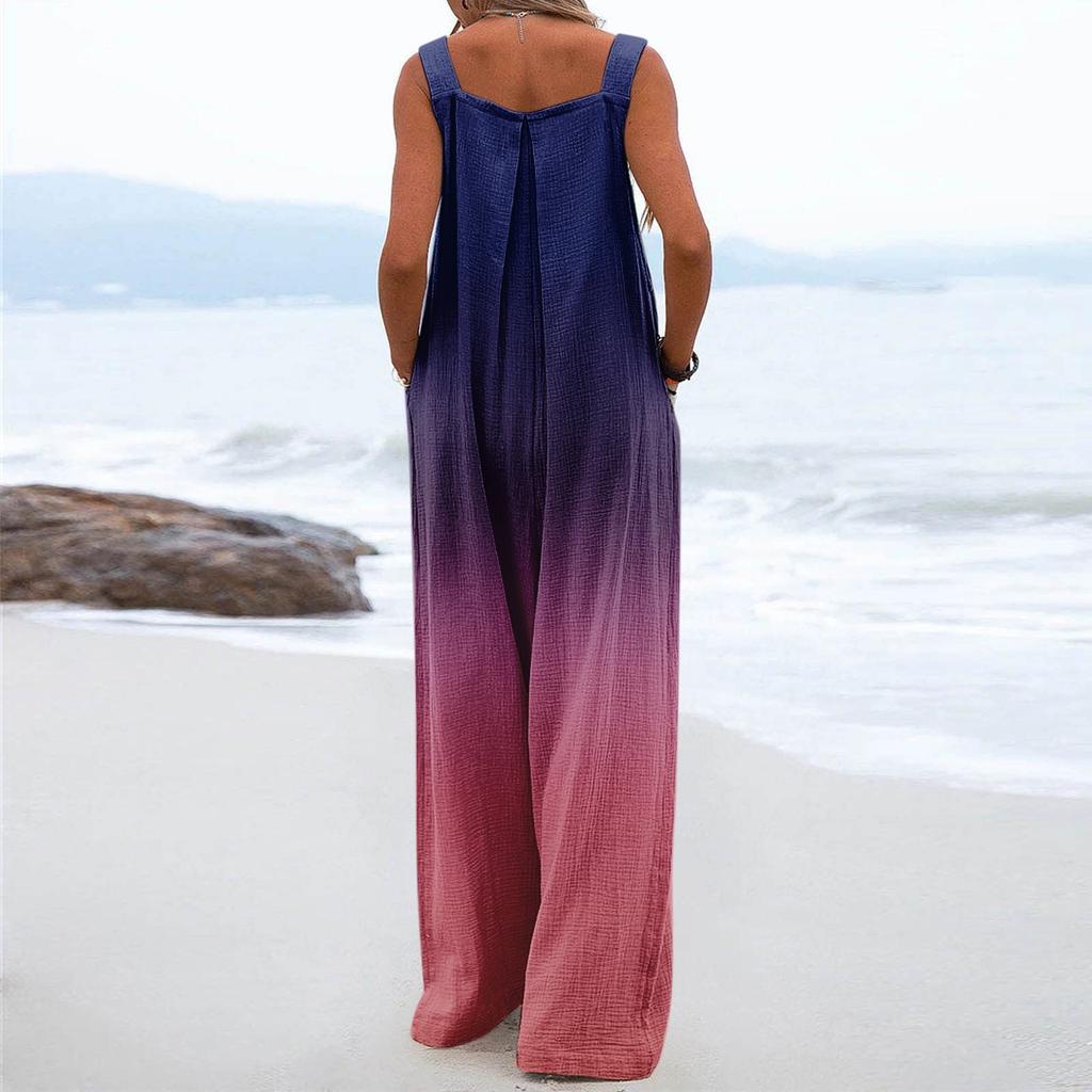 Damen-Hosen-Overall, modisch, lässig, Seitentaschen, Blumendruck, nicht verstellbarer Träger