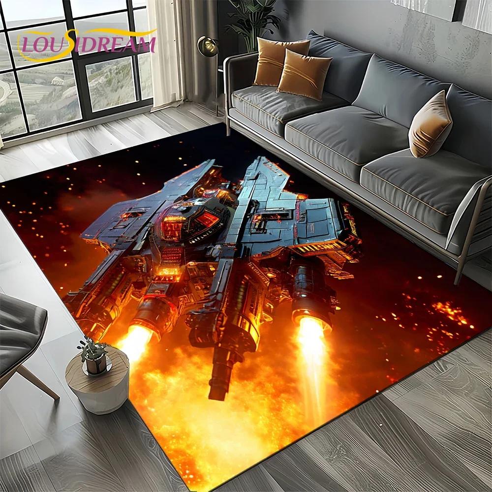 Cartoon 3D Space Spitfire Aircraft Air Force Jet Fighter Carpet Rug for Living Room Bedroom Sofa Decoration,Non-slip Floor Mat
