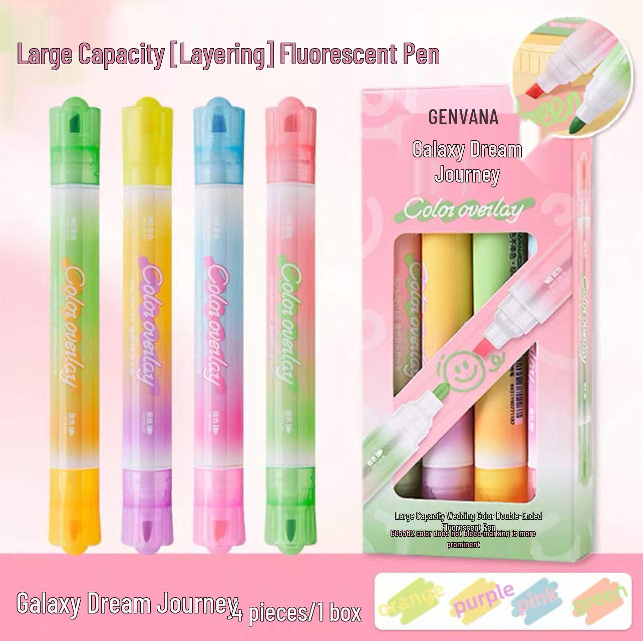Jin Wannian Stackable Dual-Color Fluorescent Pen for Primary & Junior High Students - Highlighting & Marking, Colored Dual-Tip Design