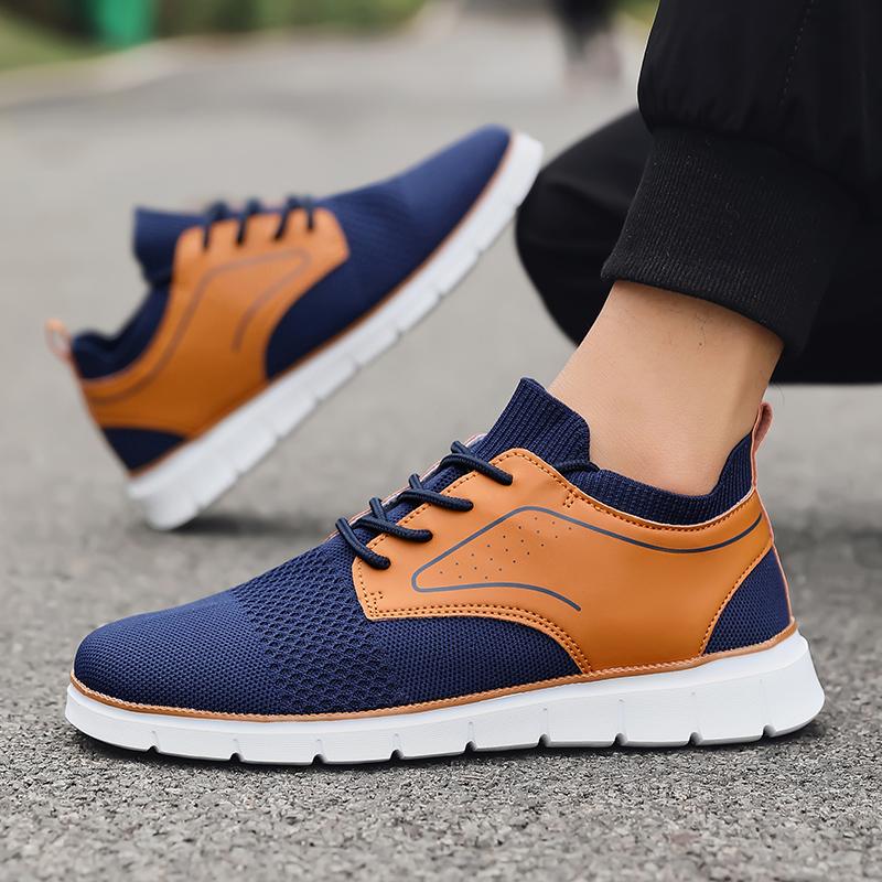 

Mens Formal Shoes Outdoor Mesh Walking Black Flat Loafers 2025 Spring Round Toe Casual Shoes Daily Wear and Outdoor Activities 39 синий