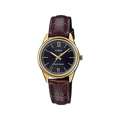 Standard Women's LTP-V005GL-1B2 Watch for Kids and Girls, Analog, Black and Gold, Leather Strap [Parallel Import]