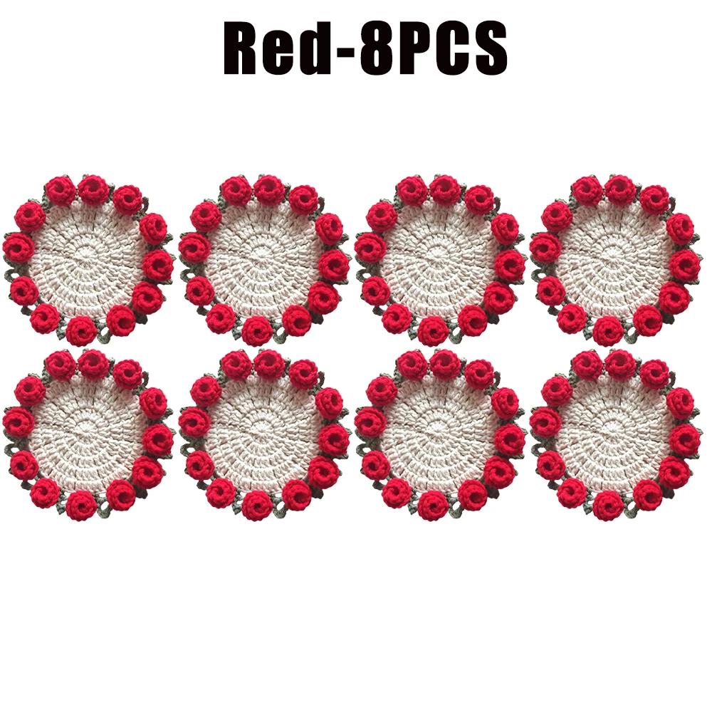 Hand Held Rose Bouquet Coasters Handmade Wool Crochet Cups Transformed Into Creative Birthday Gift Flower Coasters