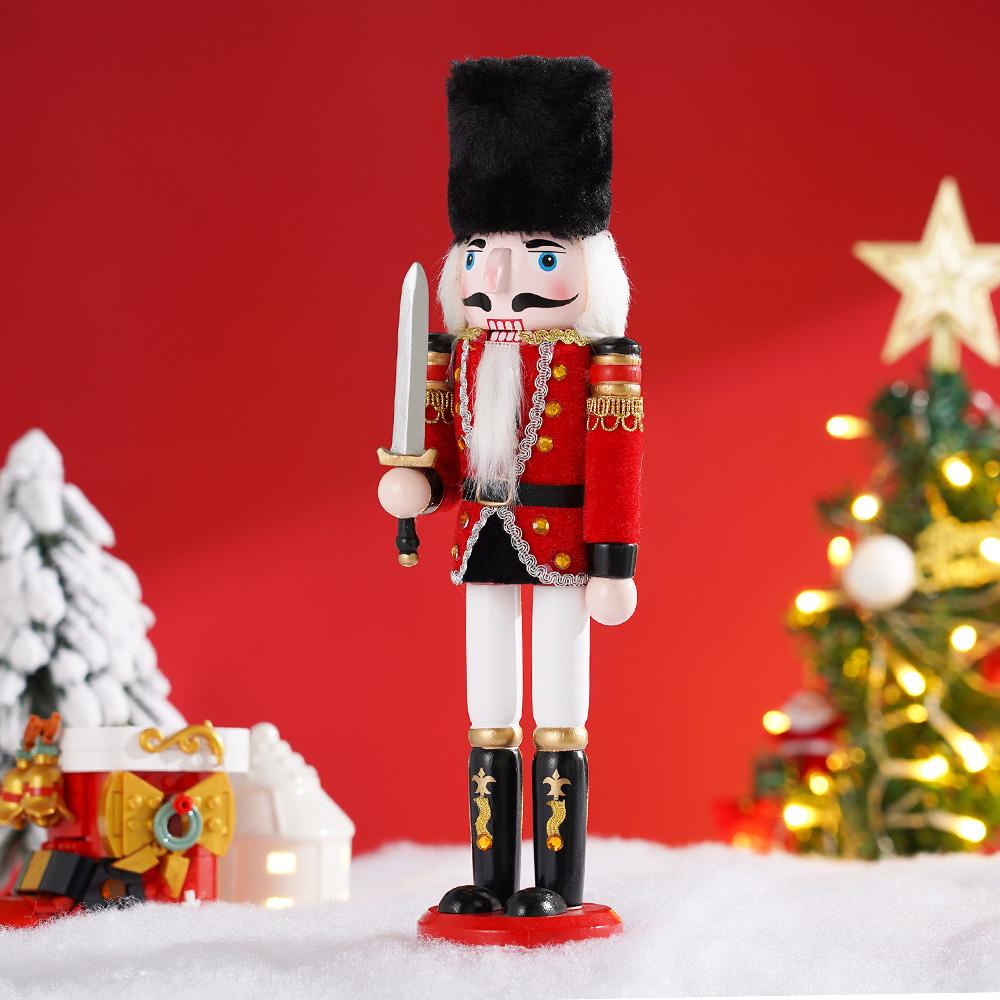 30CM Nutcracker solid wood wrapped fabric new and unique handicraft decorative soldier figure Christmas decorative statue gift
