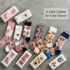 Women Sheer Glass Silk Mid Calf Socks Cotton Sole Anti Hook Floral Fruit Print Transparent Summer Dress Vintage Casual Socks