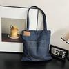 Large-capacity Women's Underarm Tote Bag In Vintage Denim Student School Bag