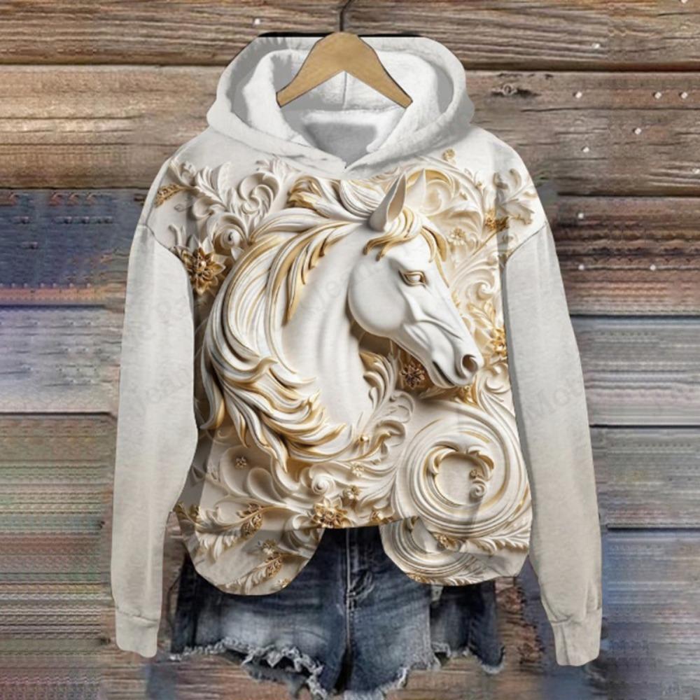 Horse Pattern 3d Print Hoodie Women Fashion Large Hoodie Sweatshirt Women Sweat Animal Coat Female Clothes Winter Fall Tracksuit