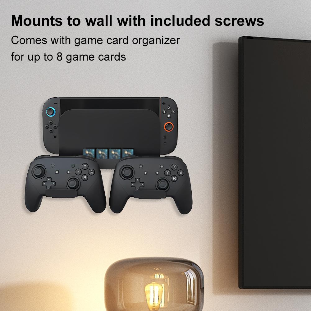 Wall Mount with 8 Game Card Holders and Controller Hooks Metal Wall Bracket Console Holder Stand for Nintendo Switch2