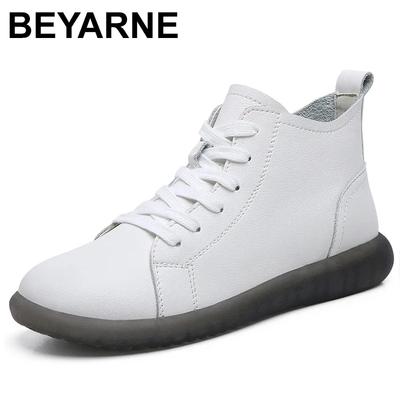 Echtes Leder Feder Damen Sportschuhe für Damen Freizeit Weiße Sneaker Hoher Schaft Schuhe Frau Weiche Sohle Kreuzgebundenes Schuhwerk