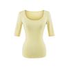 U-neck slightly transparent medium-sleeved T-shirt women's summer new American Spice Girl style solid color sexy slim-fitting bottoming shirt top