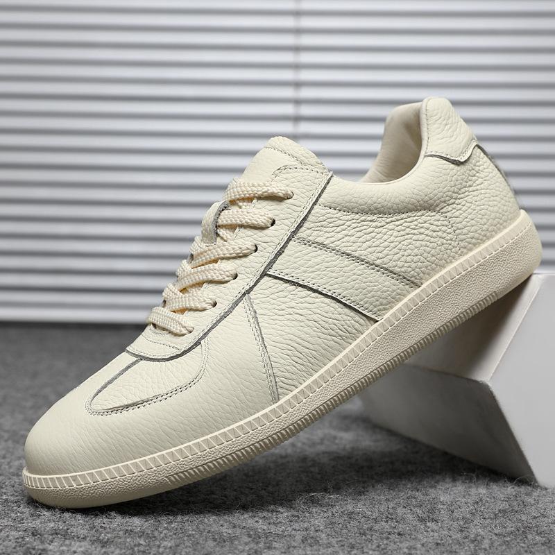 Europe Men Genuine Leather Casual Shoes White Flat Skate Shoes Street Fashion Lace-up Sneaker
