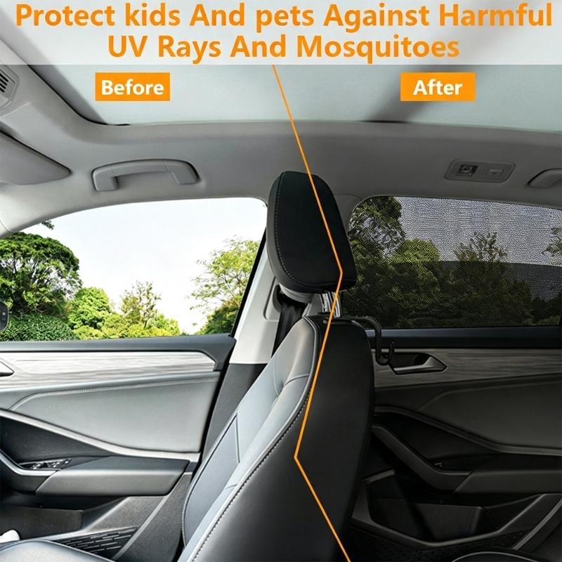 Car Side Window Screen Cover Pair, Mesh Layer for Waiting Stops, Open Window Use and Mild Side Light Control Travel