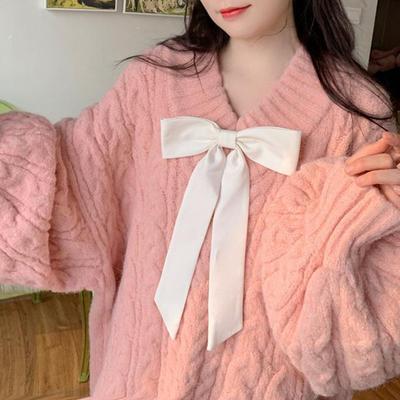 Suéter de mujer cálido con cuello en V otoño suelto de manga larga de punto Top suave cómodo suéter de mujer