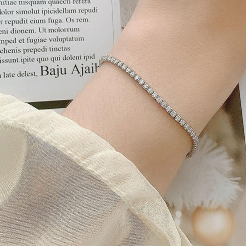 Silver Color Inlaid Zircon Bracelet for Women New Fashion Elegant Tennis Chain Party Jewelry Gifts