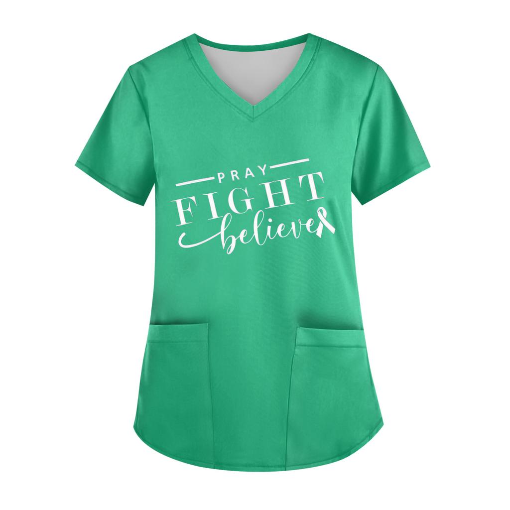 Women's V-Neck Short-Sleeve Pocketed Top With Side Slit