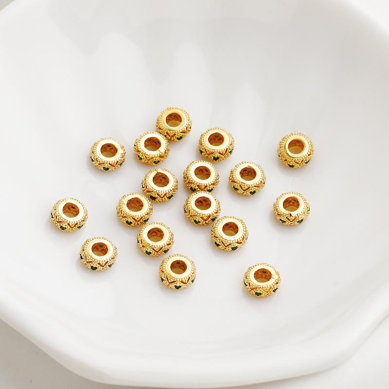 Gold-Plated Zircon-Inlaid Lace Drum Beads: Hollow Large Hole Spacers for DIY Necklaces