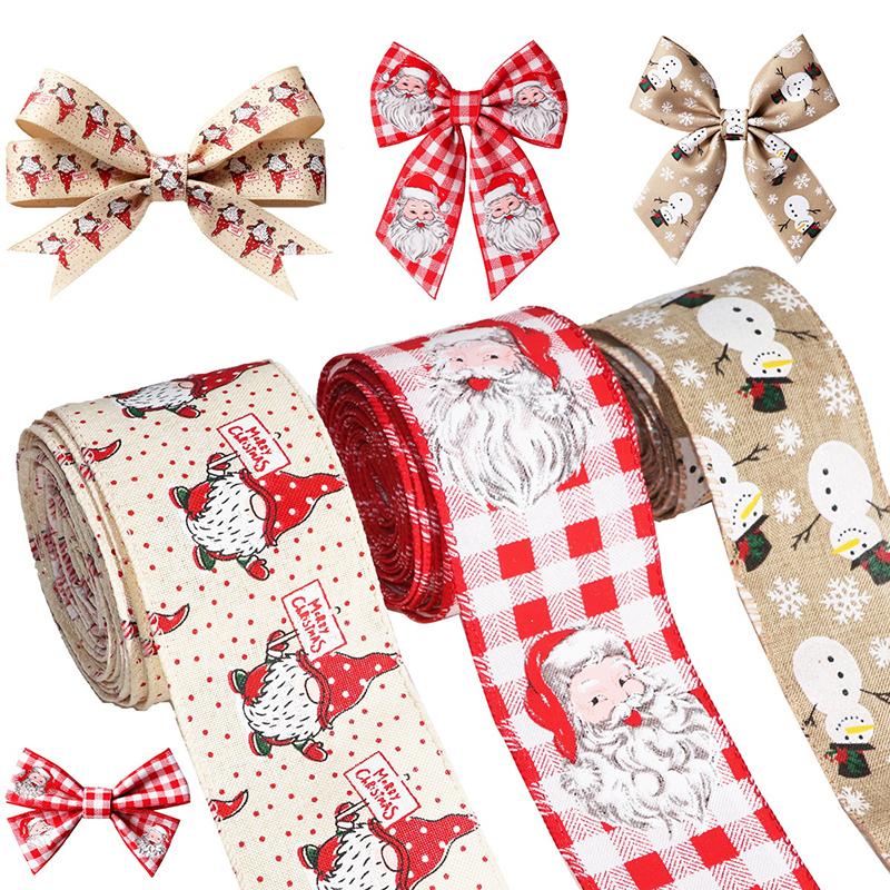 1Pc  Christmas Imitation Linen Ribbon Decorations Christmas Tree Diy Bow Ribbon Birthday Party Gift Box Strap