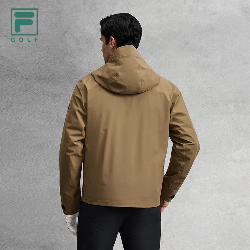 Fila Golf Series Fashion Retro Casual Sports Goose Down Warm Two-Piece Hooded Jacket Men Outerwear Dark-Brown A11M545914FBN