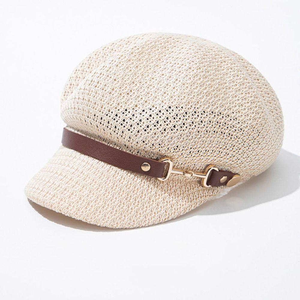 Korean Style Octagonal Hat Newsboy Cap Painter Hat Fashion Hollow Weave Beret  Spring Summer