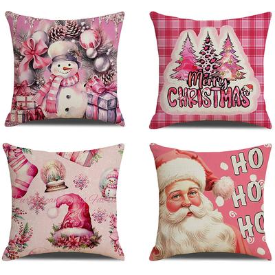 1pc Pink Christmas Cushion Cover Snowman Santa Claus Durable Cover 2025 New for Home Ornament Xmas New Year Christmas Decor