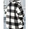 Damenjacken Kariert Dick Plüsch Tasche Strickjacke Knopfjacke Herbst Winter Revers Einreiher Jacke Mode Oberbekleidung