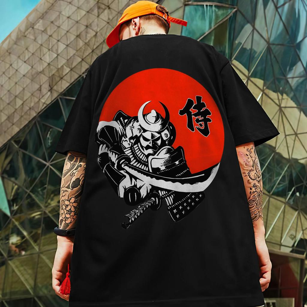 Retro T-shirts för män 3d japanska samurai svärdstryck Man Kläder Gata Harajuku Kortärmade T-shirts Lös överdimensionerad T-shirt
