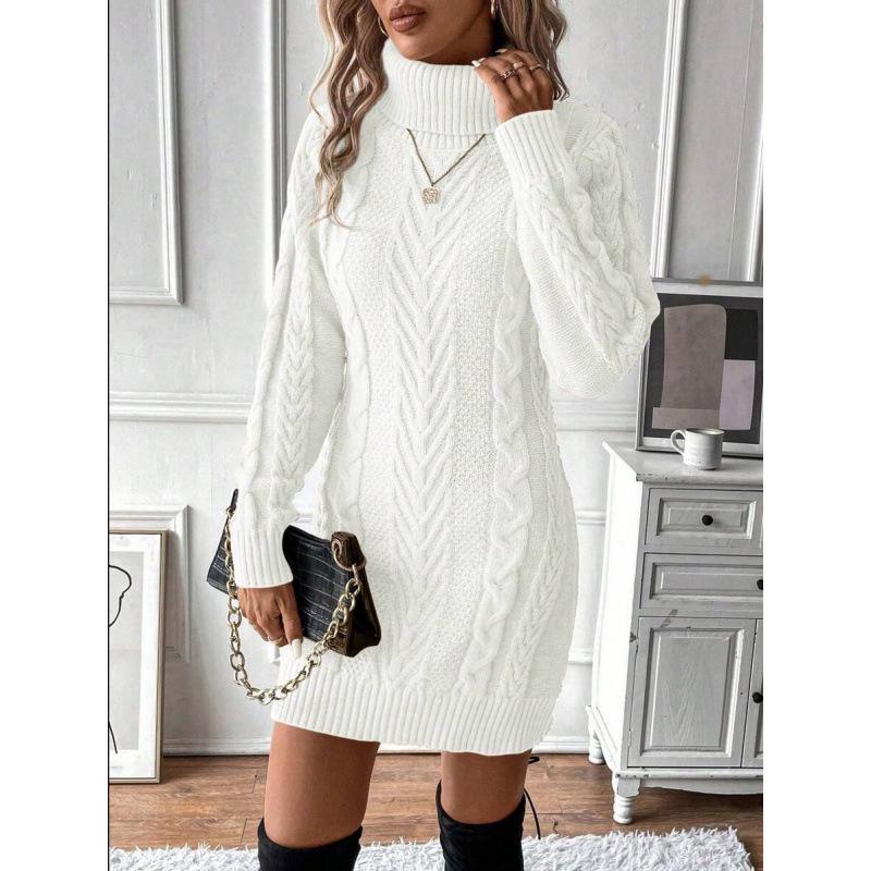 

High Neck Twist Cable Knit Dress YAMA XL білий