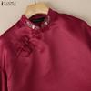 ZANZEA Women Stand Collar Casual Half Sleeve Blouse