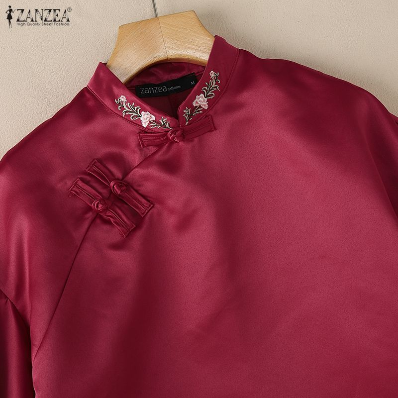 ZANZEA Women Stand Collar Casual Half Sleeve Blouse