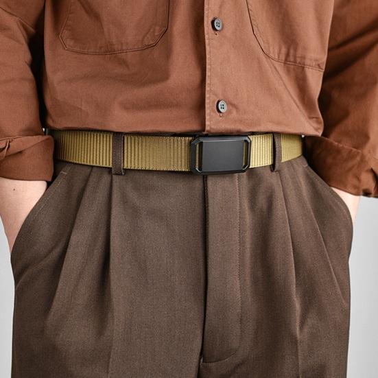 Cinturón de carga para exteriores para hombre, hebilla automática, un botón, longitud ajustable, cinturón largo de nailon, pantalones vaqueros, cintura salvaje