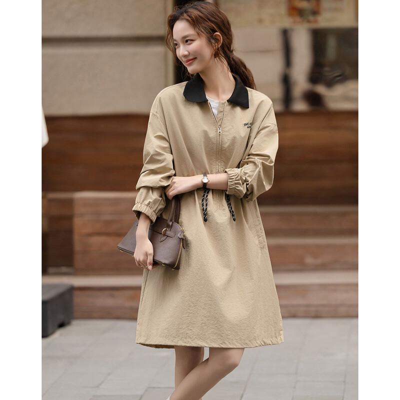 Demana Urban Style Color Block Seven-Point Sleeve Drawstring Dress