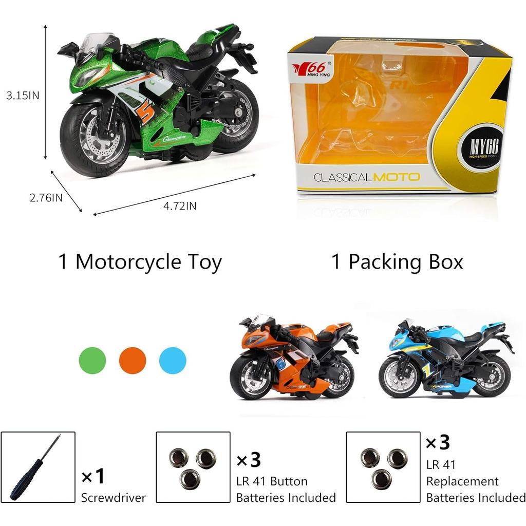 1/14 Kawasaki Miami Motorcycle Toy, with Light and Music Toys Motorcycle Diecast Models, Toy Motorcycles for Boys, Toy Motorcycle for Kids 3-9