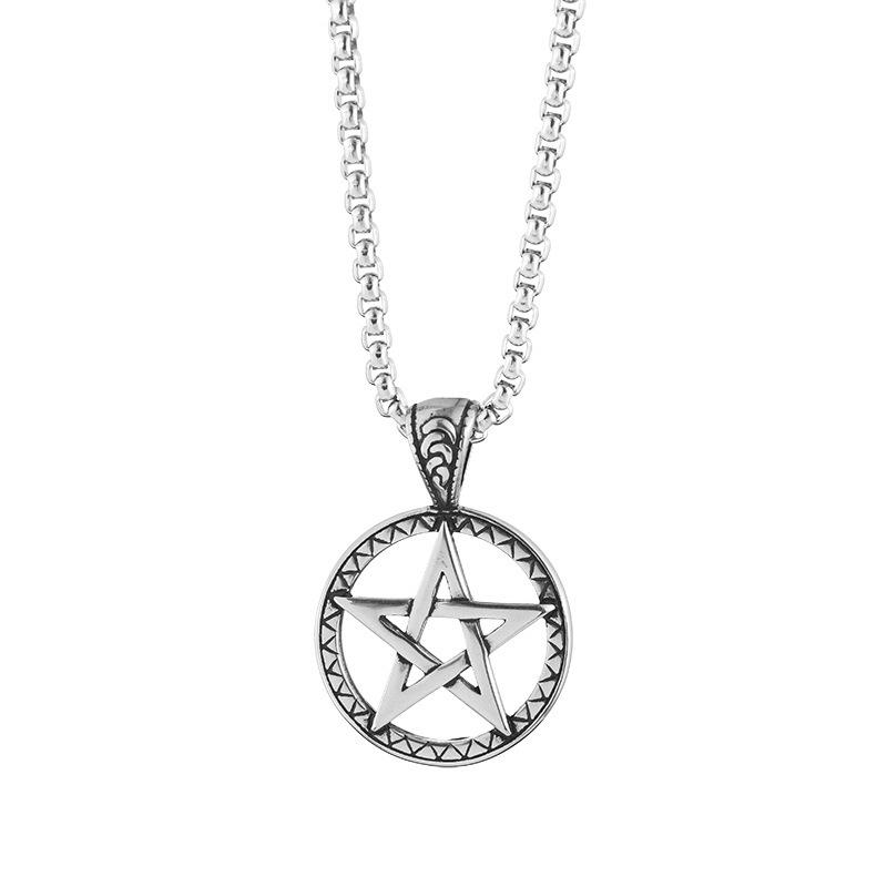 Cross Border Trendy Hip-hop Necklace European and American Trampoline Ring Five Pointed Star Pendant Couple Street Matching Necklace Wholesale