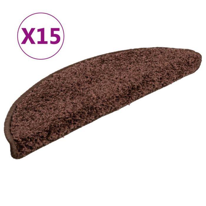 VidaXL Tapis d'escalier 15 pièces 56 x 17 x 3 cm Marron Demi-rond 133895