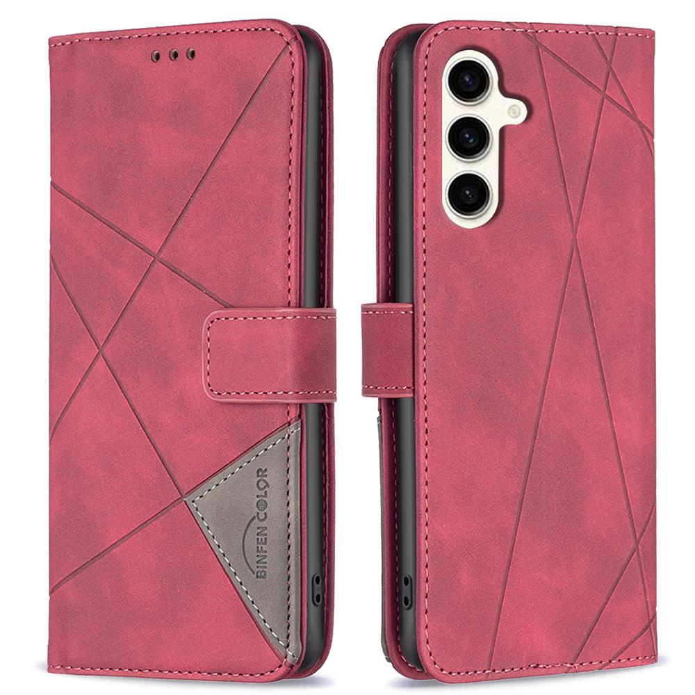 

For Samsung Galaxy S24 FE Phone Cases Wallet Stand Geometry Imprint Leather Cover Red