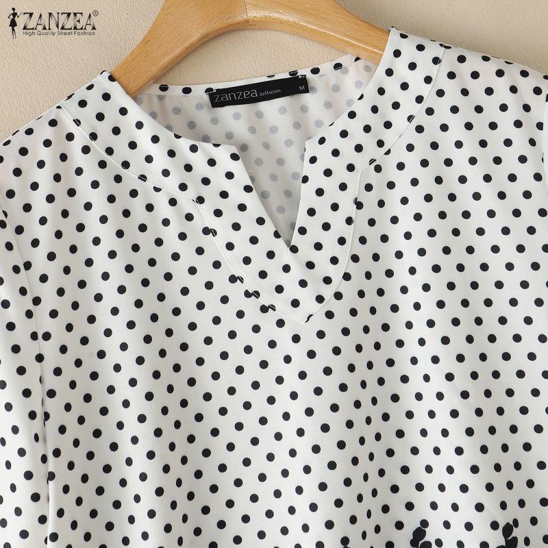 ZANZEA Women Polka Dot Print Casual V-Neck Loose Short Sleeve Blouse